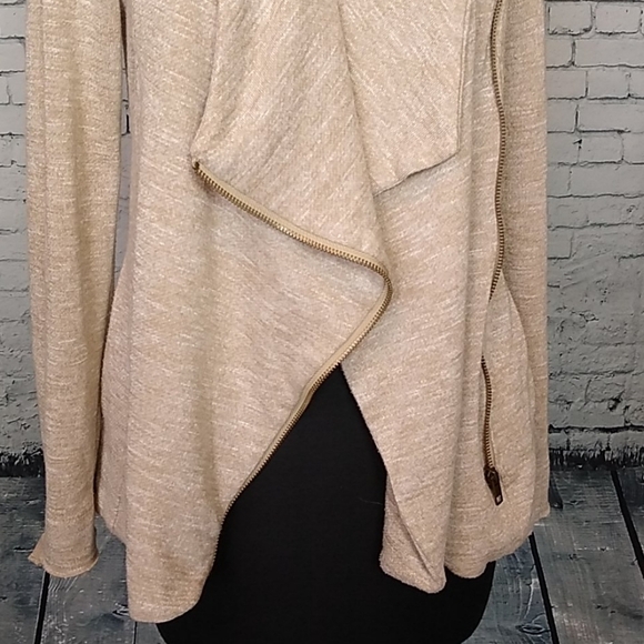 Cloudwalk Womens SZ Small Beige Asymmetric Zip Up Distressed Jacket / Cardigan - Picture 8 of 13